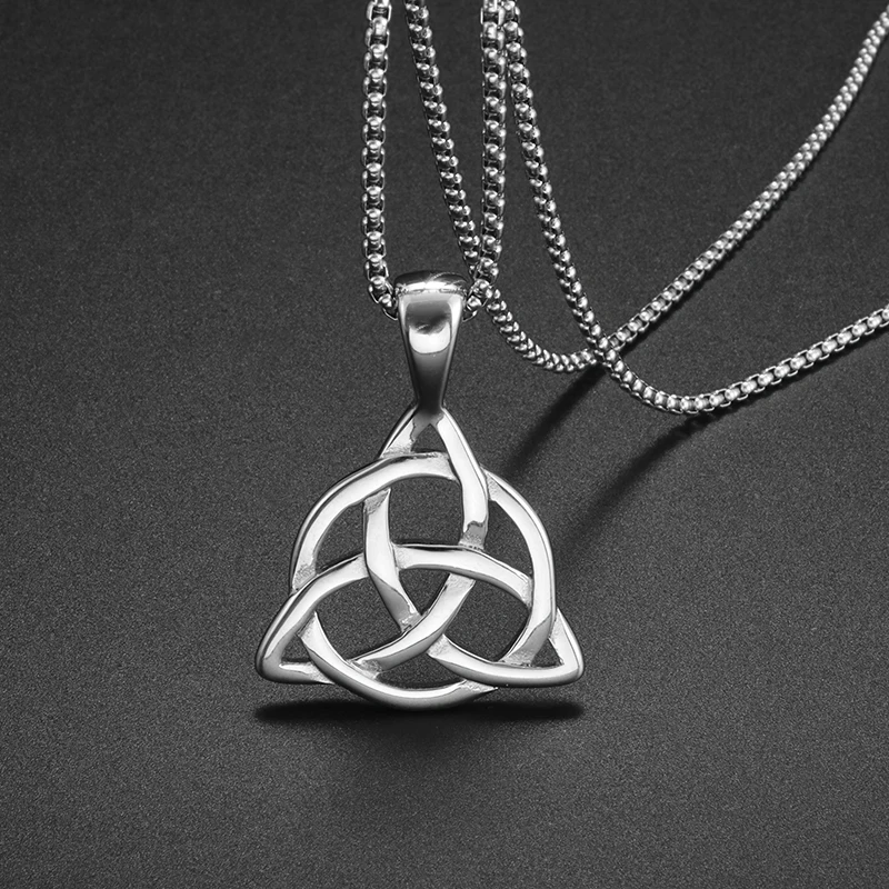 Celtic Triquetra Trinity Knot Pendant Necklace for Men Stainless Steel Chain Necklace Vintage Hip Hop Punk Party Jewelry Gift