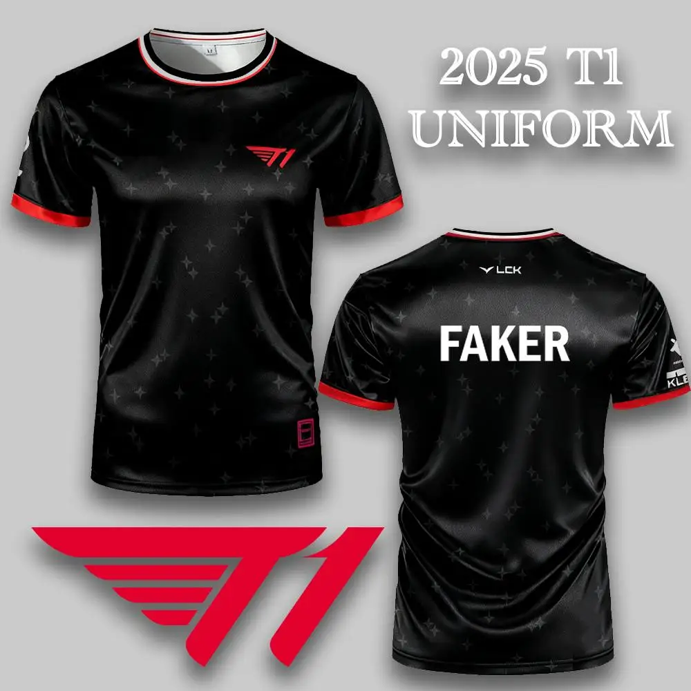

Футболка для киберспорта 2026 T1 Esports "FAKER" – черная игровая футболка с узором в виде звезд, униформа команды League of Legends, идеально подходит для фанатов Faker и уличной моды