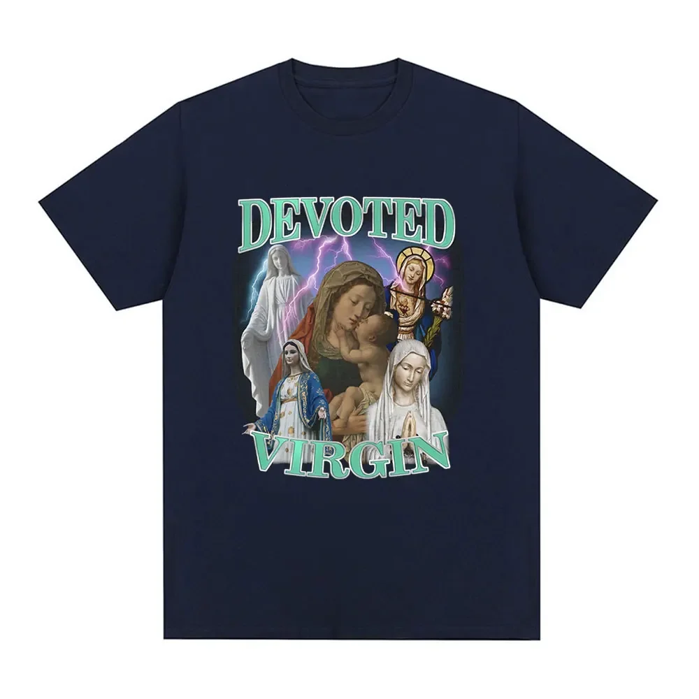 Devoted Virgin Meme Graphic T-shirt Men Fashion Vintage Short Sleeve T-shirts 100% Cotton Casual Oversized Tee Shirt Tops Unisex