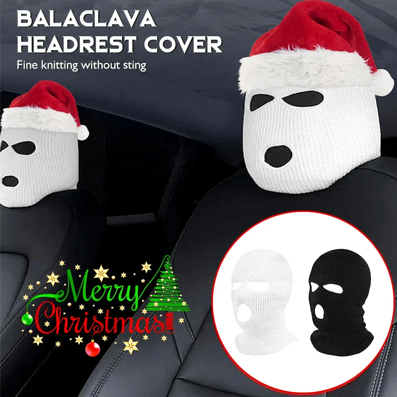 Universal Car Seat Headrest Cover Car Seat Cover Masked Balaclava 3Hole Full Cover Christmas Funny Car Decor Anti-theft Headgear