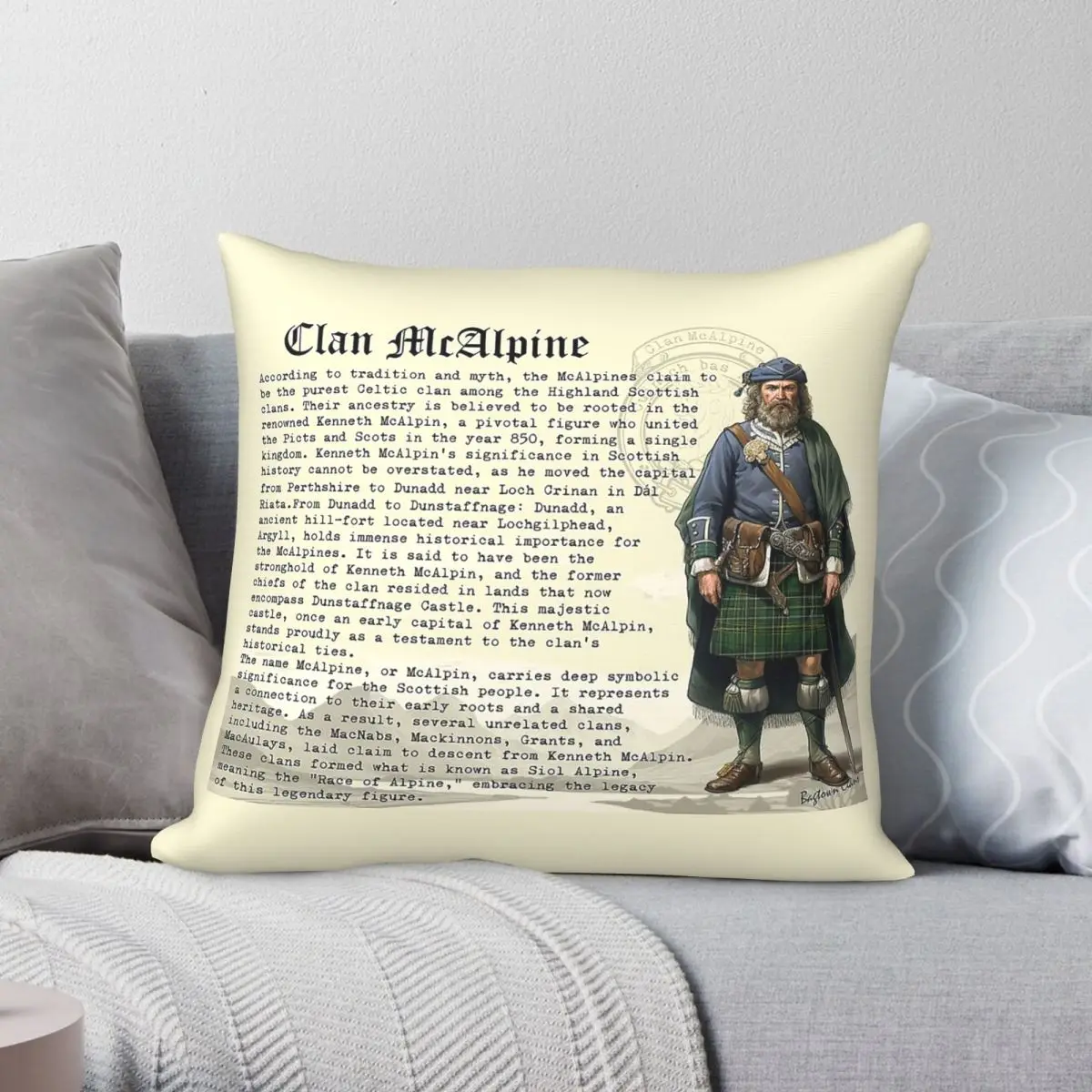 Clan Mcalpine Scottish History Pillowcase Polyester Linen Velvet Pattern Zip Decor Throw Pillow Case Home Cushion Cover