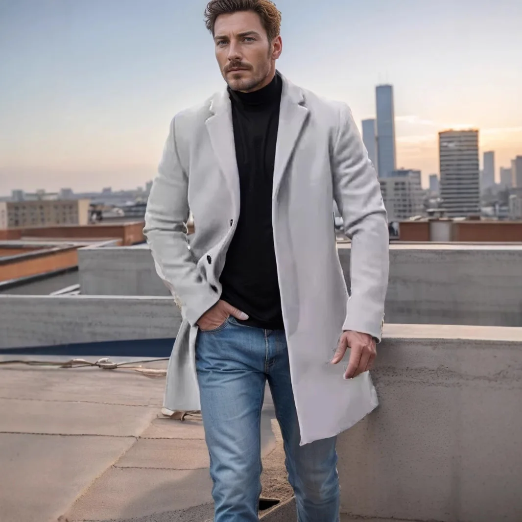 

[European Size Thickened Lining] Multi-color Wool Coat Men's Tweed Mid-length Trench Coat Coat