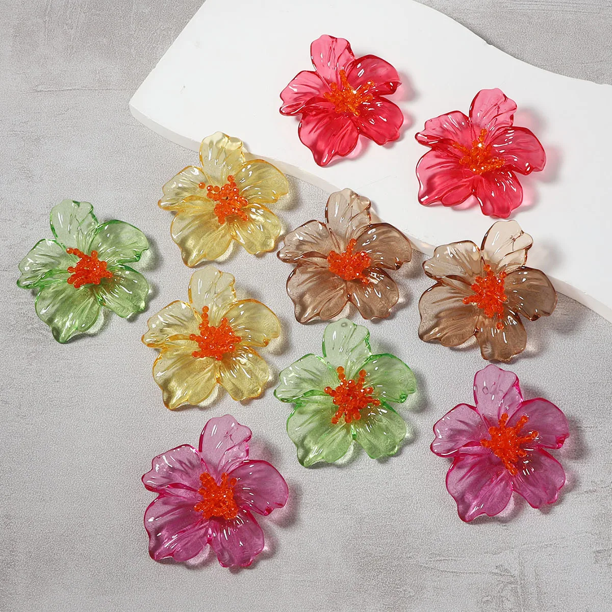 ZAA Personalized Handmade Six Color Acrylic Transparent Flower Earrings