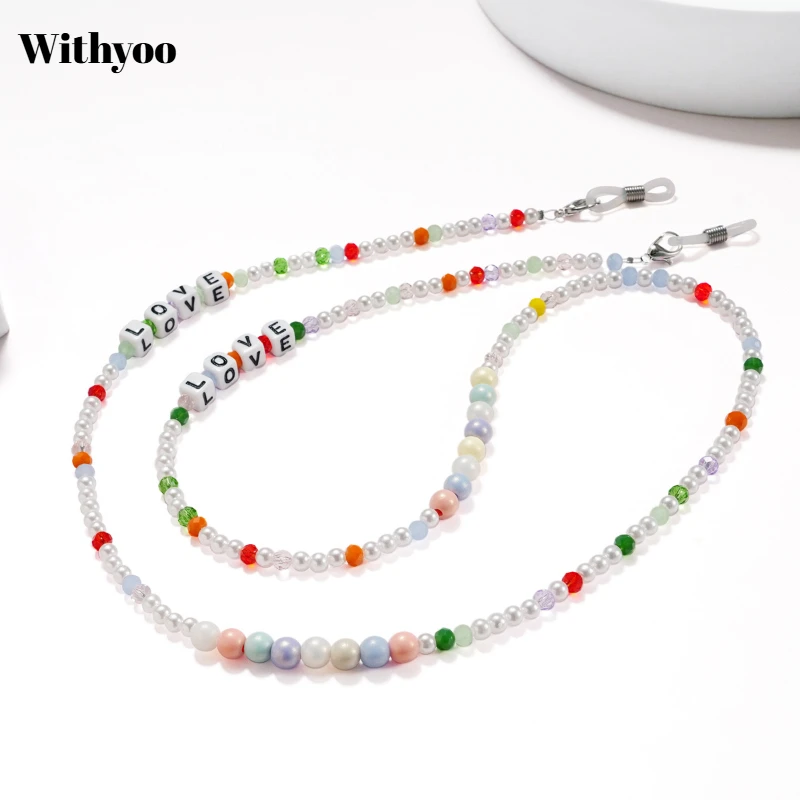 

Withyoo | Цепочка для солнцезащитных очков в стиле бохо, рисовые бусины, аксессуары для очков с алфавитом «LOVE», женская модная цепочка для маски, новинка 2025 г.