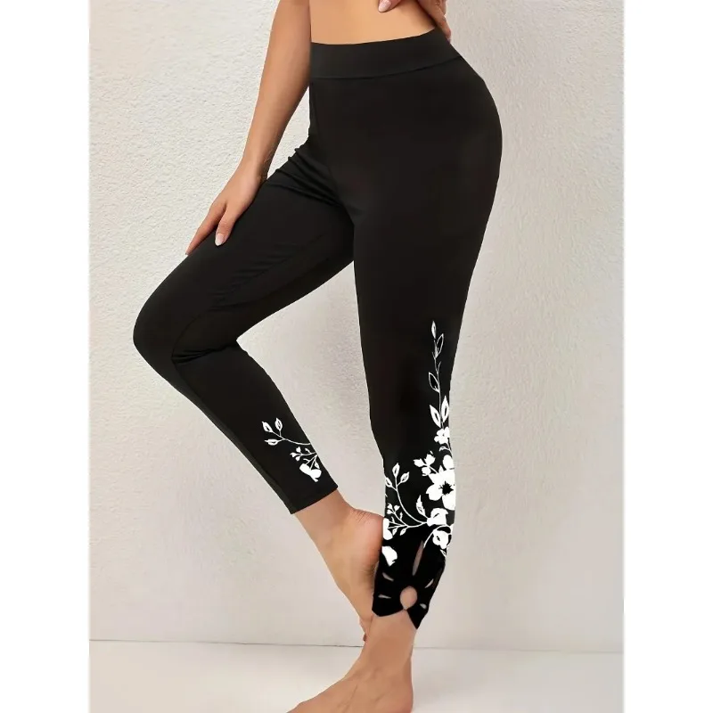 Women's Fashion Cutout Print Skinny Leggings  Women Pants  Gym Kit for Women Teveo Suitable for Casual All Season Tight Pants