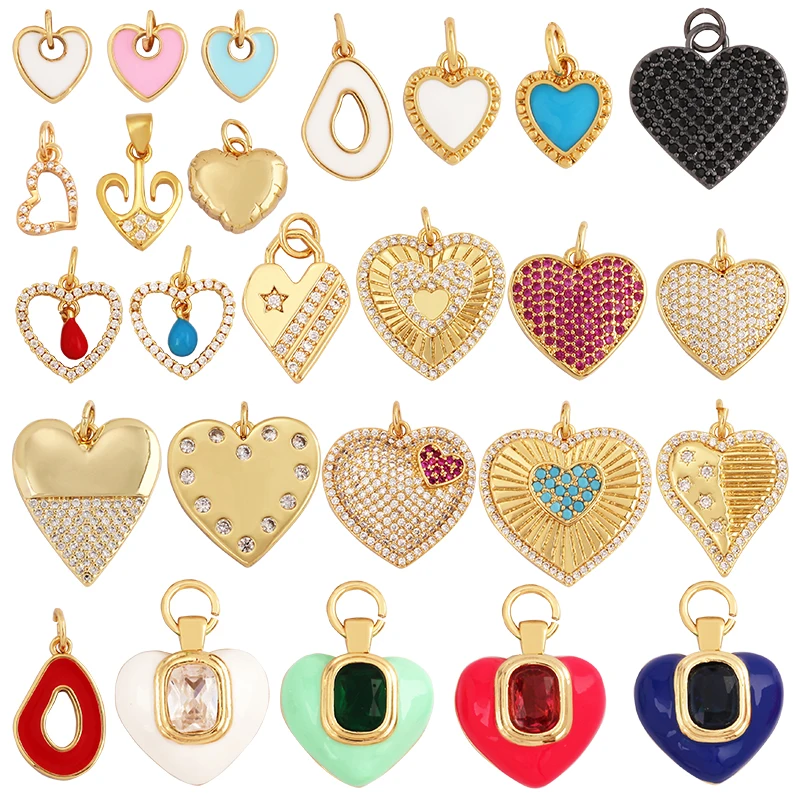 Fashion Colourful Enamel Dripping Oil Love Heart Charm Pendant,Cute 18K Gold Zircon Mix Style Jewelry Necklace Accessories L26