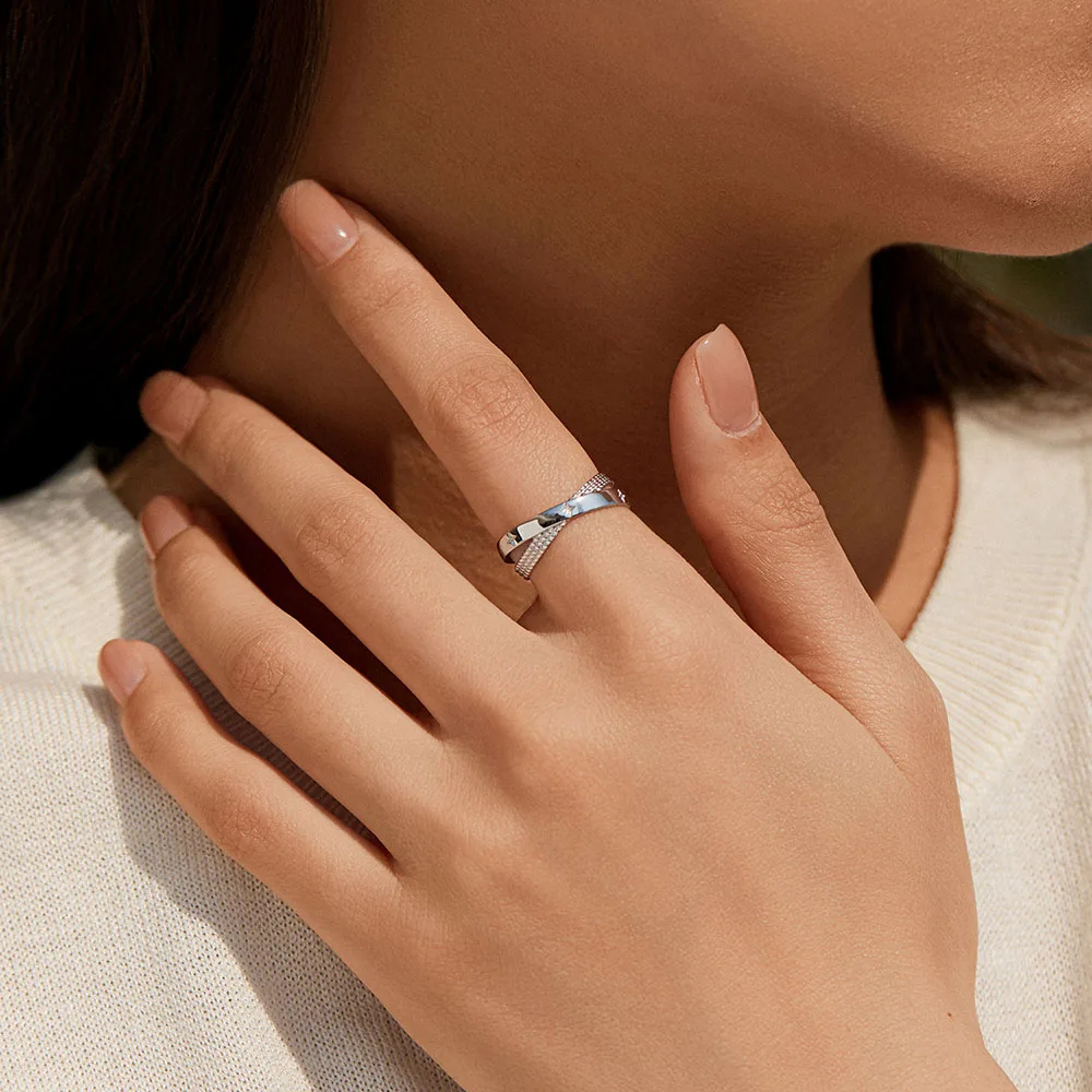 Apexelle Brand Trendy Jewelry 925 Sterling Silver Rings For Women Crossed Design Sparkling Stars Finger Ring Fine Jewelry