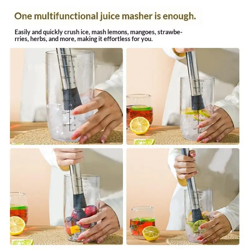 New-Multifunctional Crushed Ice Hammer Stainless Steel Popsicle Sticks Cocktail Swizzle Stick Fruit Lemon Muddle Pestle Bar Tool