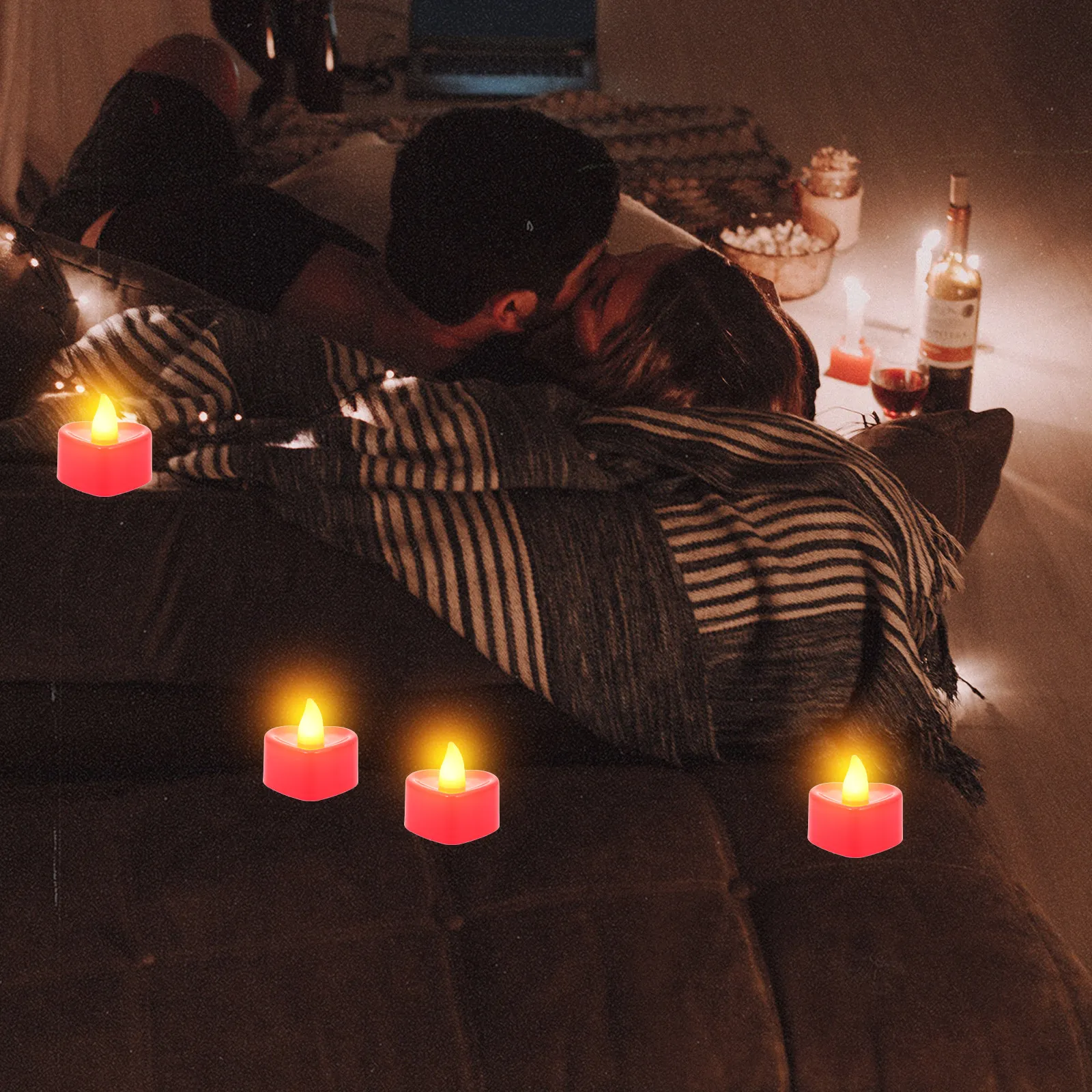 24Pcs Heart Shaped Romantic Electric LED Lamps Flameless Small Decorative Desktop Lighting Small Electric Lamp