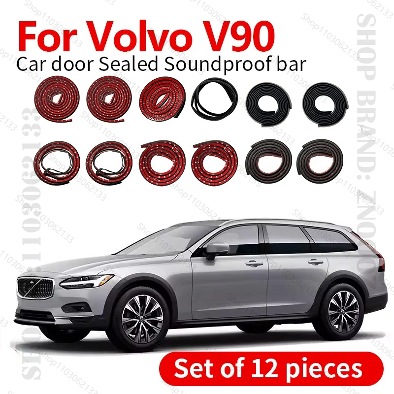 For Volvo V90 P80 SPA Car Door Seal Strip Rubber Double Layer Sealing Protector Soundproof Strip Dustproof Seal Strip 12PCS Set
