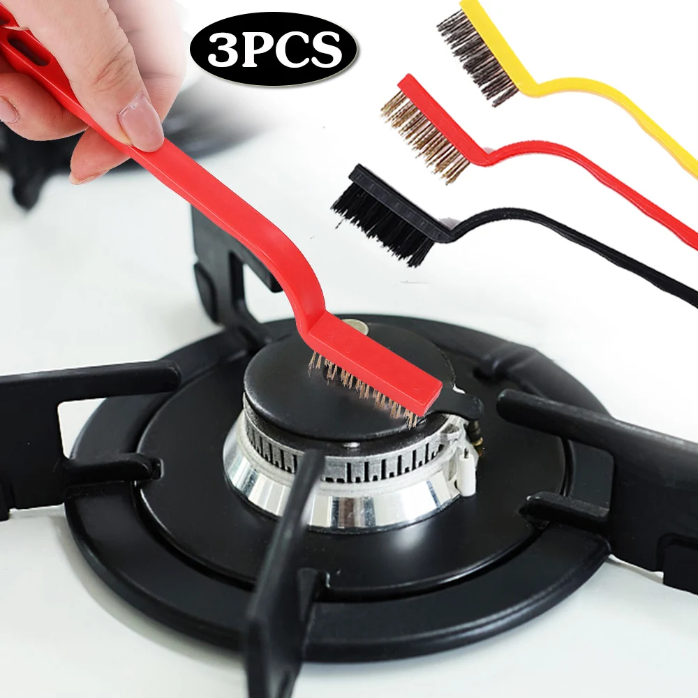 

3 шт. щетки для чистки газовой плиты, кухонная вытяжка, медная проволока, нержавеющая сталь, нейлоновая проволочная щетка, инструменты для чистки кухни