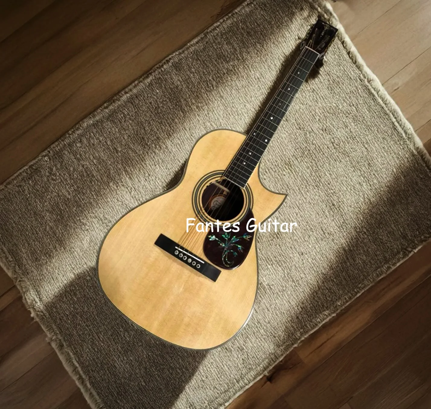 Custom Grand Handmade Florence Cutaway Parlor Acoustic Guitar AAA Solid Sitka Spruce Top 45mm Bone Nut