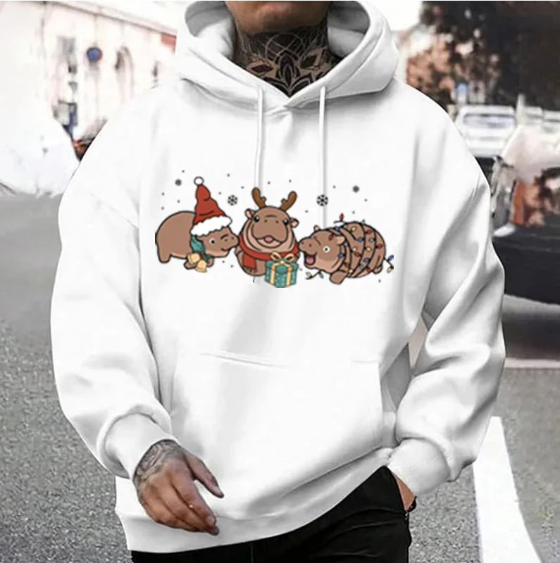 2024 Moo Deng Christmas Oversized Sweatshirt, Cute Moo Deng Hippo Plus Size Christmas Sweatshirt, Moo Deng and Christmas Tree