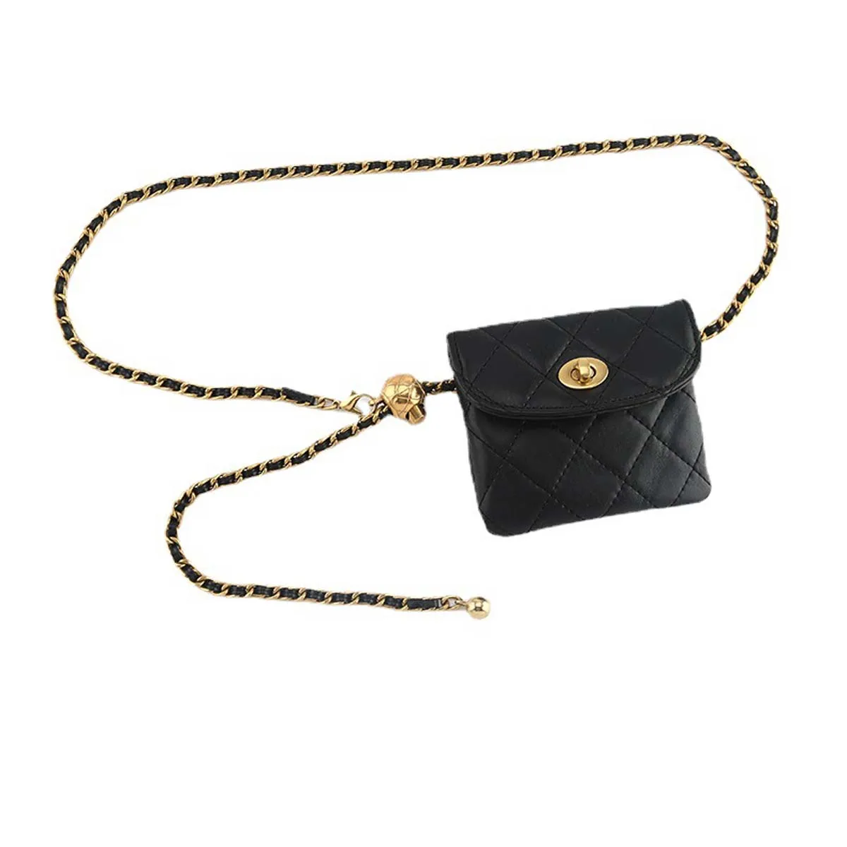 New Small Golden Ball Waist Chain Bag Female French Small Incense Wind Ringer Belt Bag Ins Mini Lightweight Chain Crossbody Bag