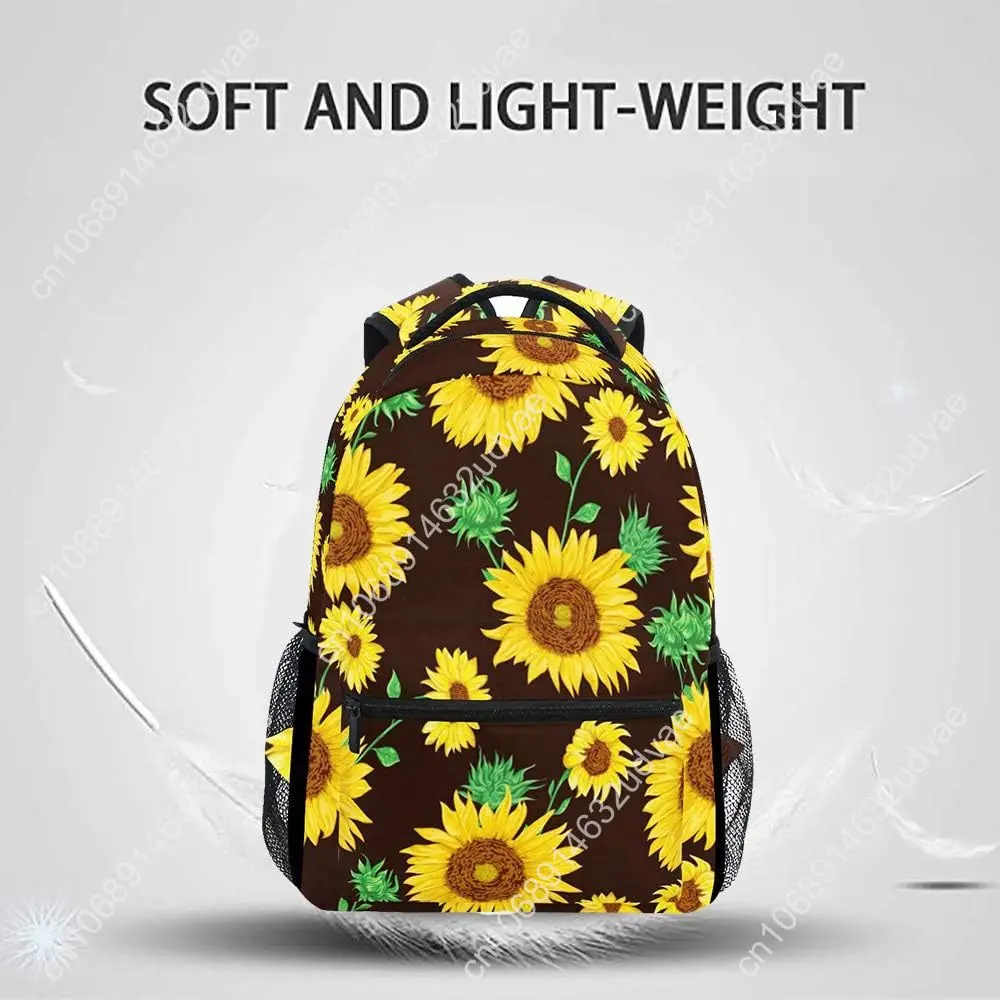 Sunflowers And Leaves Laptop Backpack, Flower Floral Black Water Resistant College Students Bookbags Elementary School Bags Trav