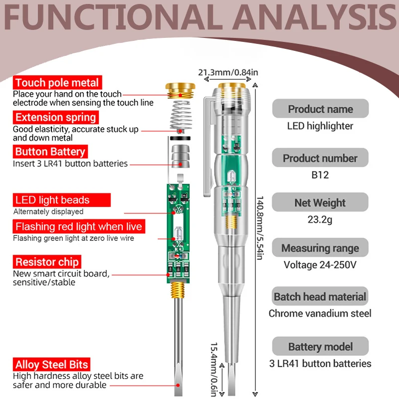 1/2/3pcs Intelligent Voltage Tester Pen 24/70-250V Induction Power Detector Pen Electric Indicator Screwdriver Indicator Tools