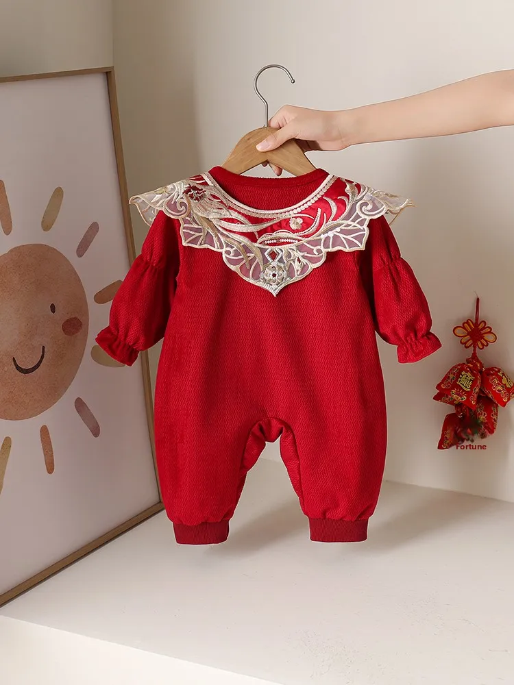 Chinês sle bebê menina rer outono roupas de bebê recém-nascido tradicional hanfu um ano de idade cerimônia de aniversário roupa
