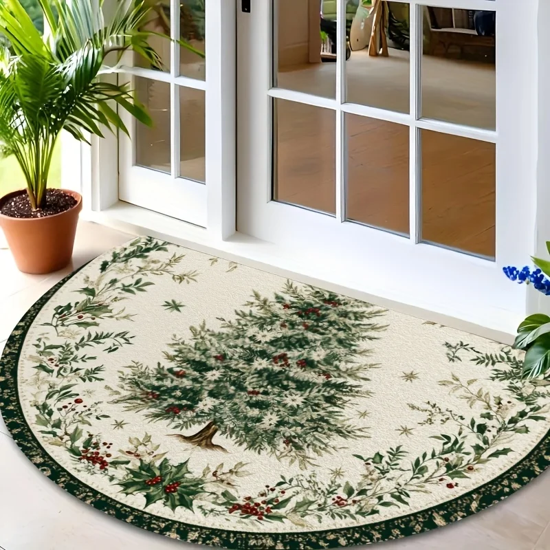 Green Background Gift Box Pine Branch Bell 3D Effect Rug For Kids Room Playful Xmas Vibe Non Slip Decorative Floor Cover