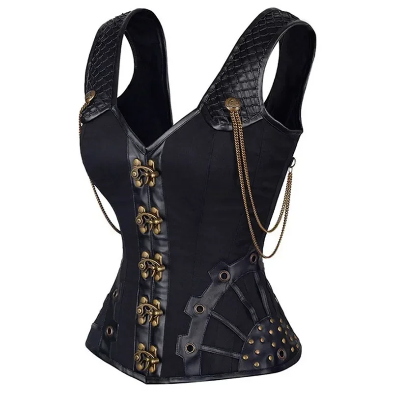 Sexy Bustier Top Medieval Steampunk Clothing Corset Gothic Leather Vintage Overbust Vest Women Body Shapewear Carnival Dress Up