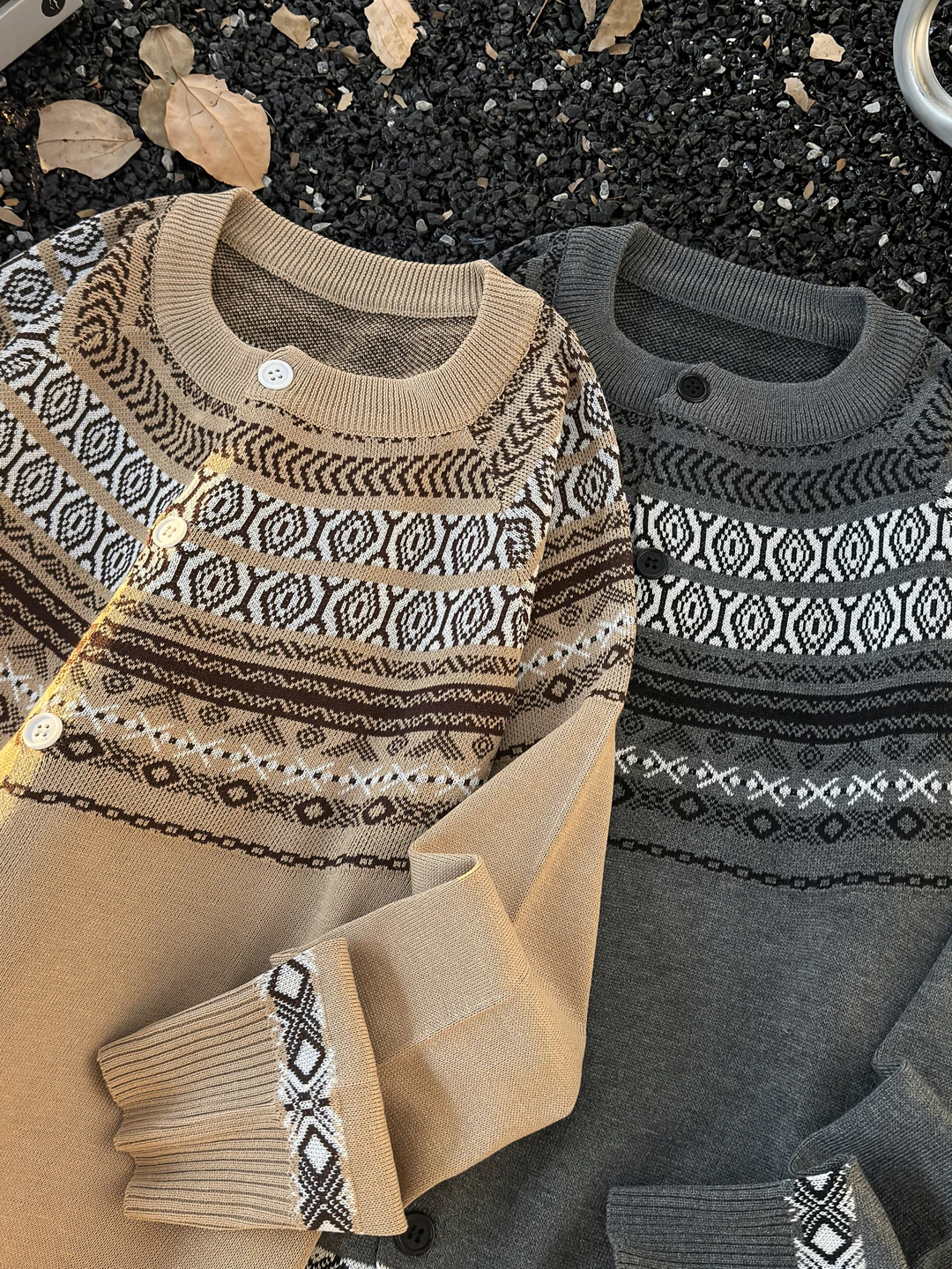 

Trendy Men's Knitted Sweater Winter Floral Embroidery round Ne Open Cardigan Casual Sle Couple's Contrast Color Knitwear