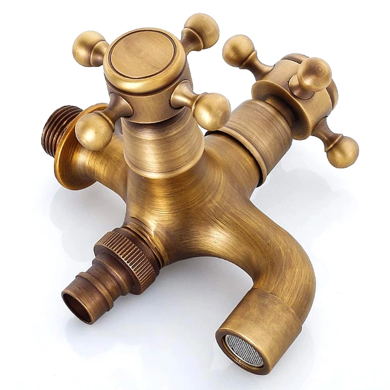 

European Wall Mounted Brass Water Faucet Antique Water Tap Dual-purpose Washroom