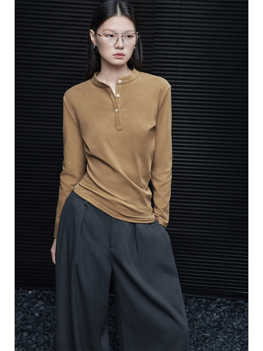 

Женская трикотажная футболка цвета хаки с длинным рукавом, базовая, повседневная, универсальная, в корейском стиле, осенняя новинка, стандартный крой, однотонная