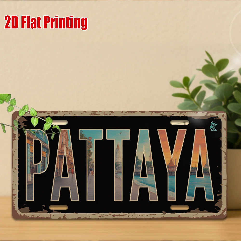 2D Flat, 2D Flat Printing, 1pc, Vintage Metal Sign, Only for decoration, Outdoor Wall Art (29.97cm * 14.99cm), PATTAYA Aluminum