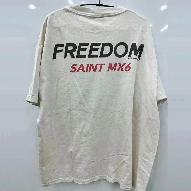 Men Woman New SAINT T-shirt Summer Good Quality Trend Anime Letter Printing Casual Loose Wash Top Tees