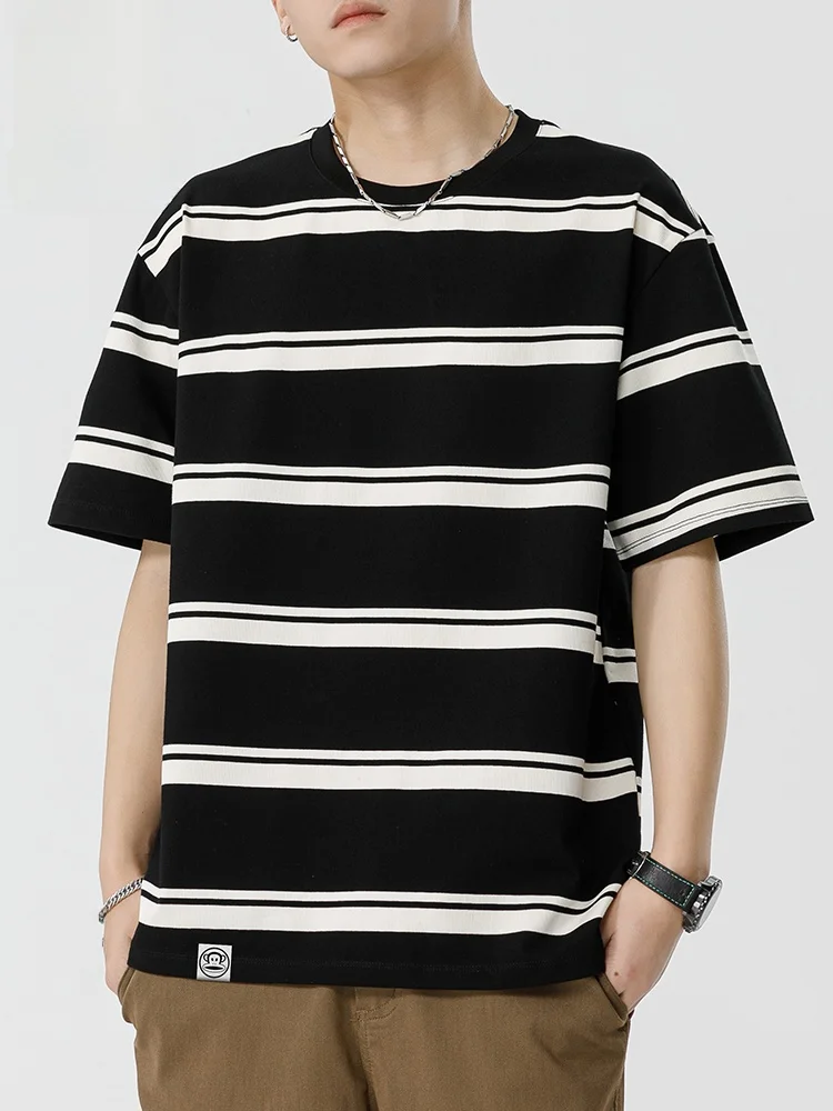 

PaulFrank Large-Mouth Monkey Color Blo Stripe ort Sve T-irt Men Summer New Loose round Ne Body irt Trendy Brand