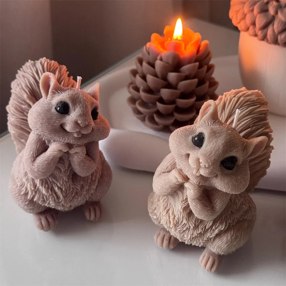 Moule en silicone 3D pour bougie en forme d'écureuil mignon, moule en plâtre parfumé en forme de pomme de pin, moule DIY pour savon animal en forme de marmotte, moule pour la fabrication d'artisanat en résine époxy