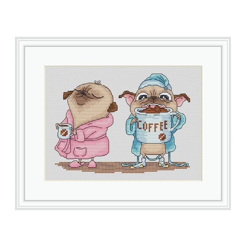 

Cross-stitch set, Pug Dog Good morning Home, kill time by hand embroidery material pack