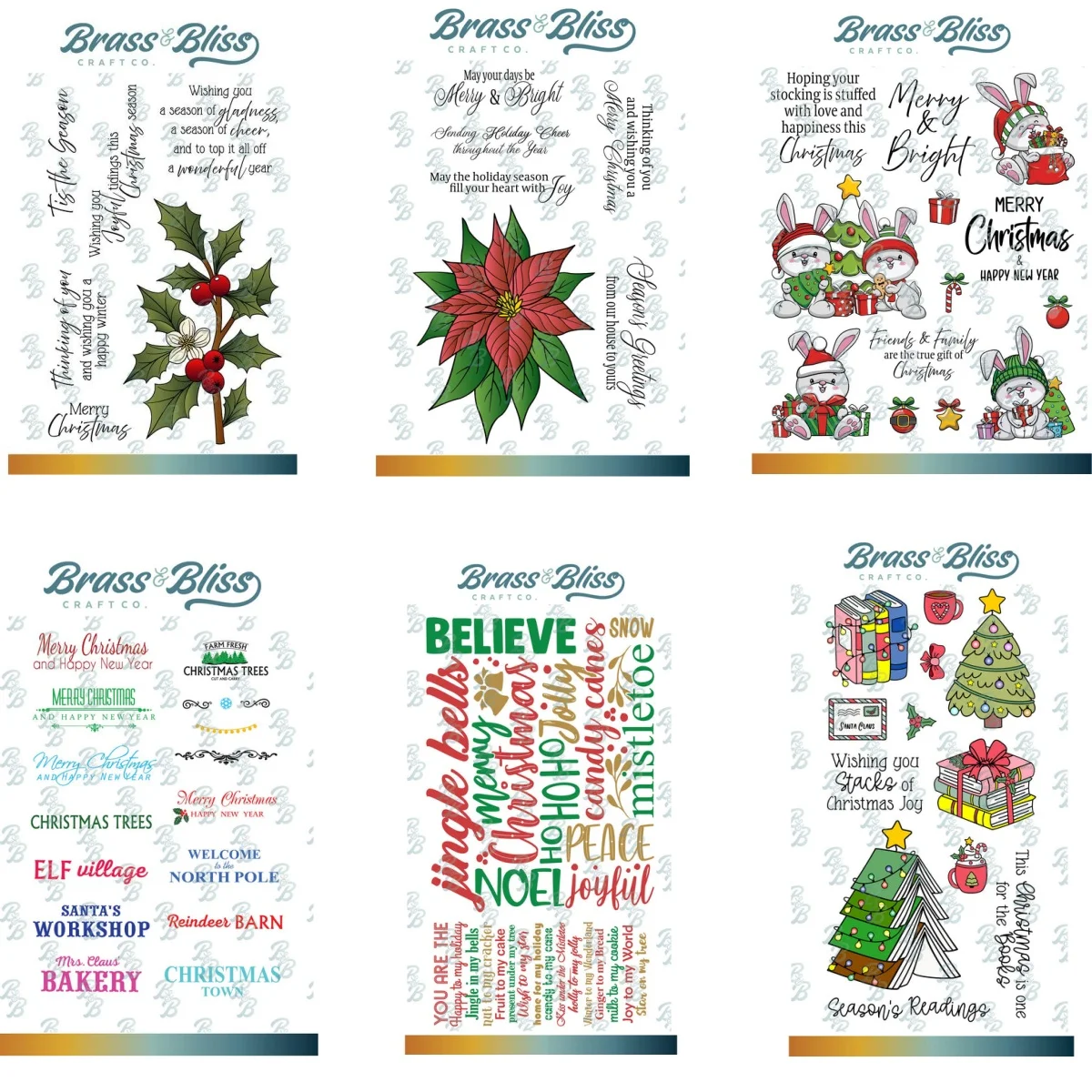 

2025 Winter Holly Poinsettia Christmas Bunnies Metal Cutting Dies Clear Stamps For DIY Scrapbook Craft Decoration Greeting Card