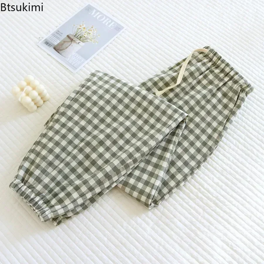 2024Women's Casual Home Pants for Couple Plaid Sleepwear Pajama Pants Spring Summer Home Pants for Lovers Men Women Home Bottoms