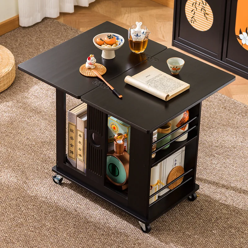 New Chinese-style movable folding coffee table side table coffee table mobile tea table household