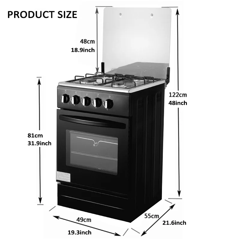 موقد غاز للطباخ مكون من 4 شعلات مع شواية وشواية ومخبوزات