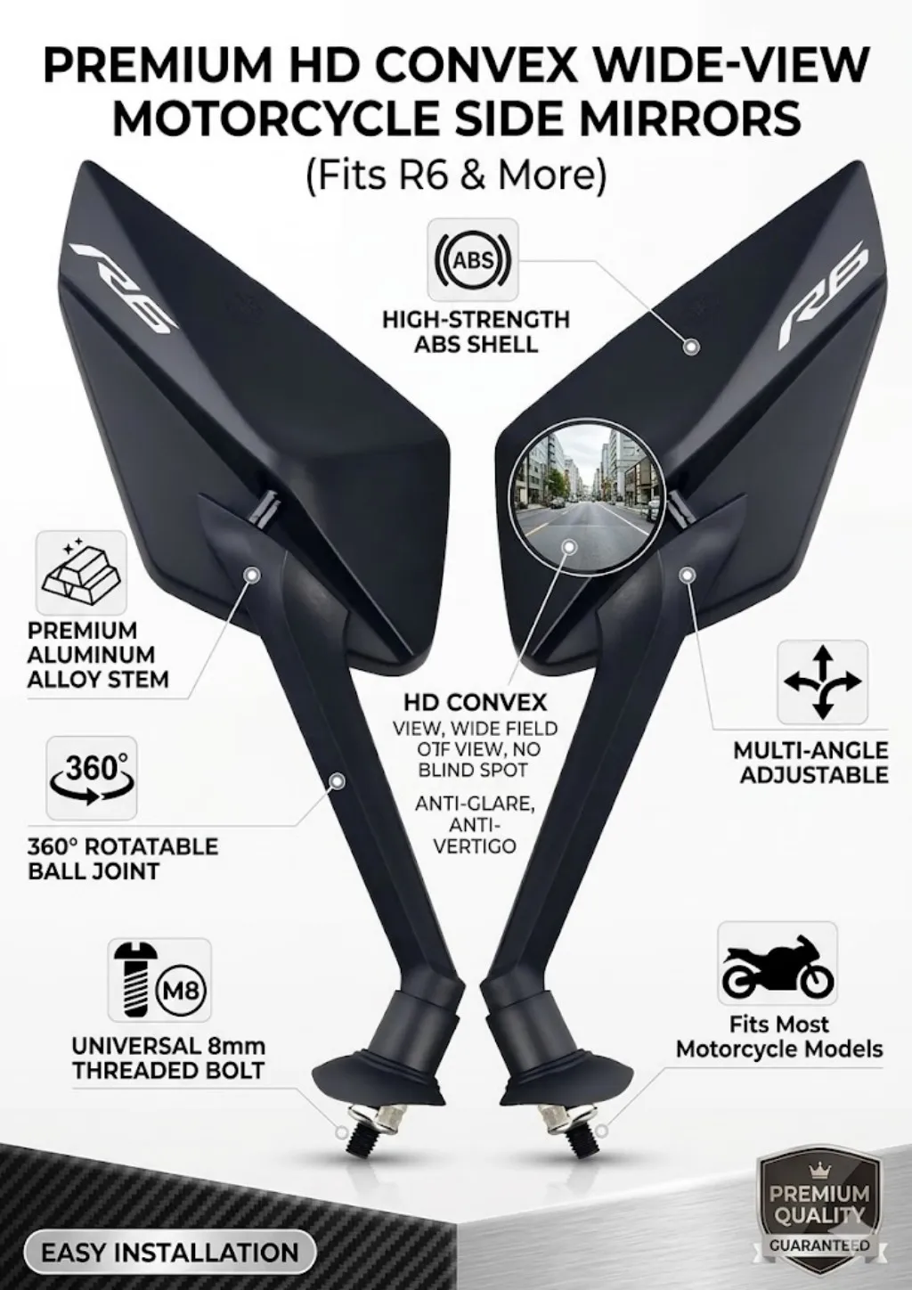 

New simple installation and fashionable motorcycle rearview Mirror For YAMAHA YZFR6 YZF R6 2014 2015 2016 2017 2018 2019 2020