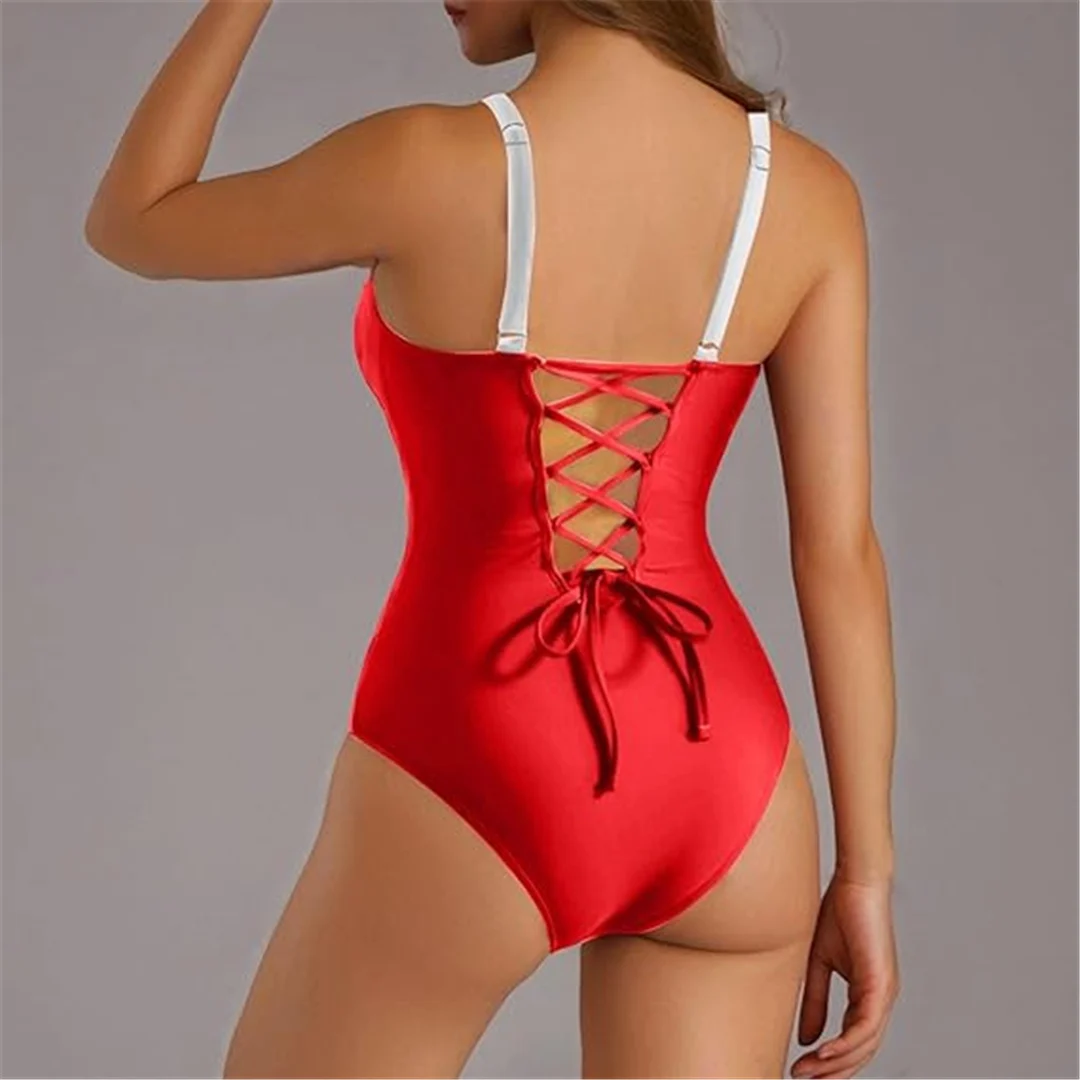 S - XL, 7 Farben, einteiliger Badeanzug mit Schnürung und Spitze, Damen-Badebekleidung, hoch geschnittene Beine, rückenfreier Badeanzug, Badeanzug, Modell V6952. – Detail 11