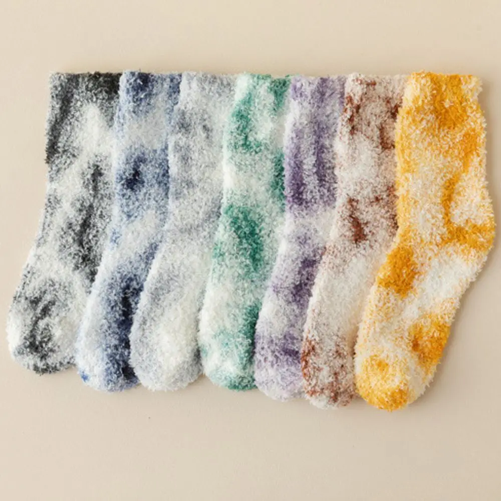 

Coral Fleece Tie Dye Indoor Thermal Socks Home Sleeping Socks Women Socks Mid Tube Socks Korean Style Socks Apparel Accessories