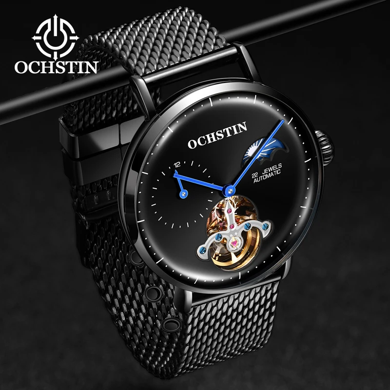 Imagem -03 - Ochstin-relógio Mecânico Minimalista Masculino Relógio Automático Masculino Faixa de Aço Inoxidável Fase Solar e Lunar Prenda de Luxo para Ele Moda