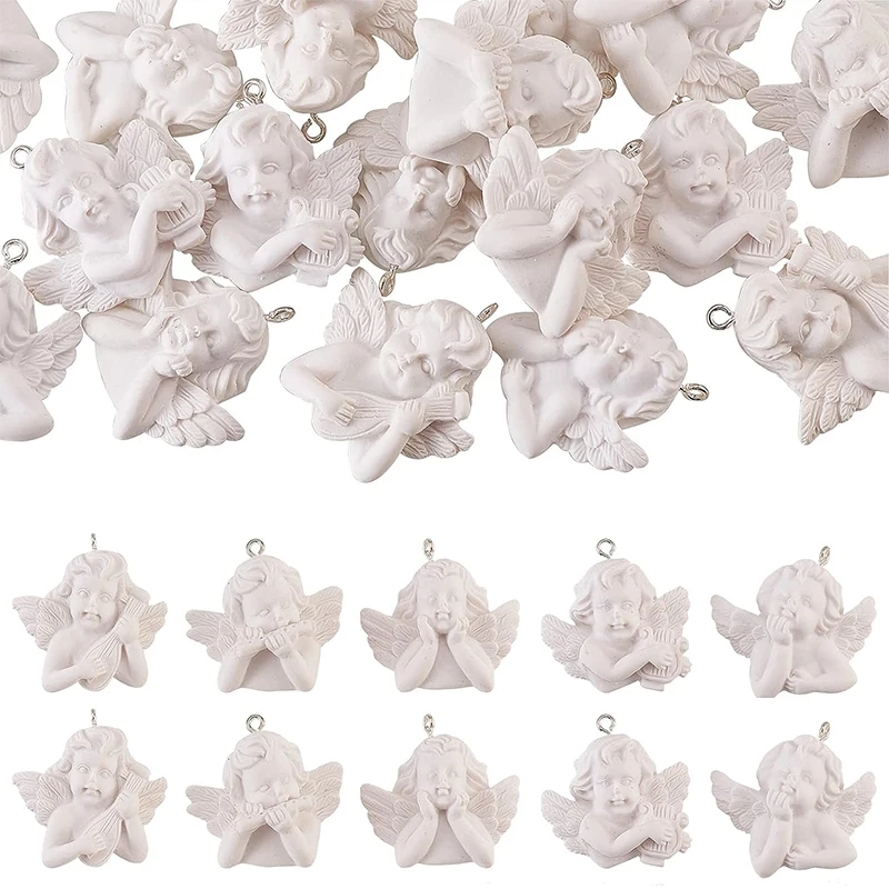 10Pcs Cute 3D Angel Miniatures Figurines  Pendants Resin Flatback Angel Charms for Jewelry Making DIY Earrings Necklace Supplies