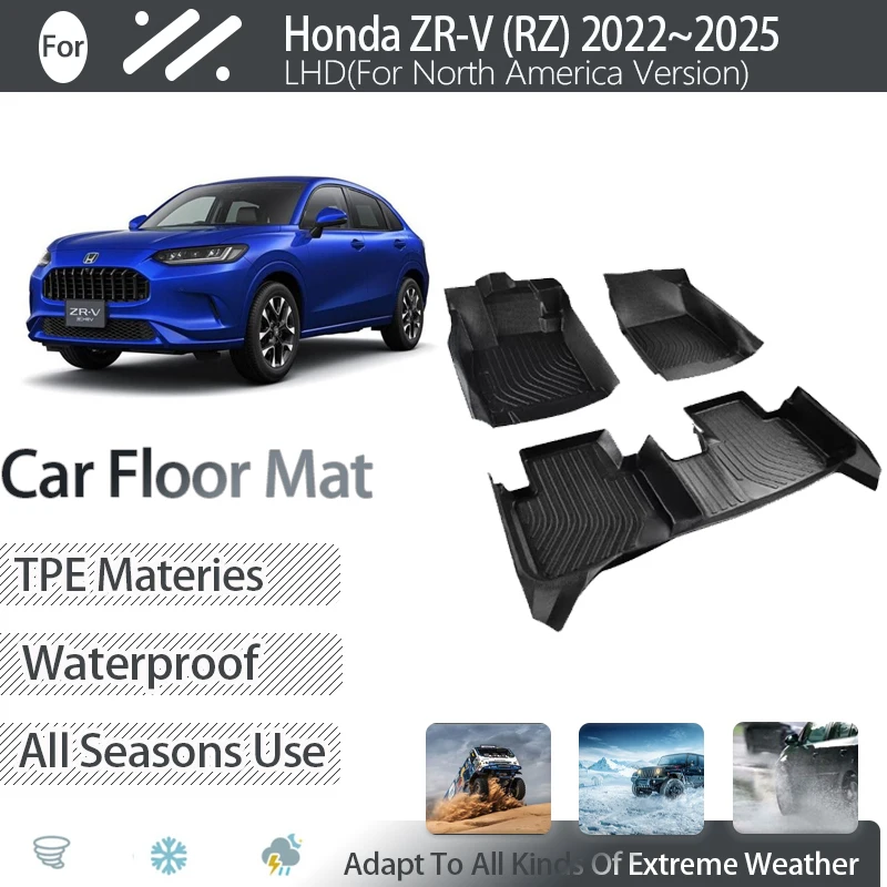 

Luxury Car Floor Mats For Honda ZR-V HR-V ZRV RZ 2022~ 2025 LHD Anti-dirty Pad Foot Carpets TPE Covers Full Set Auto Accessories