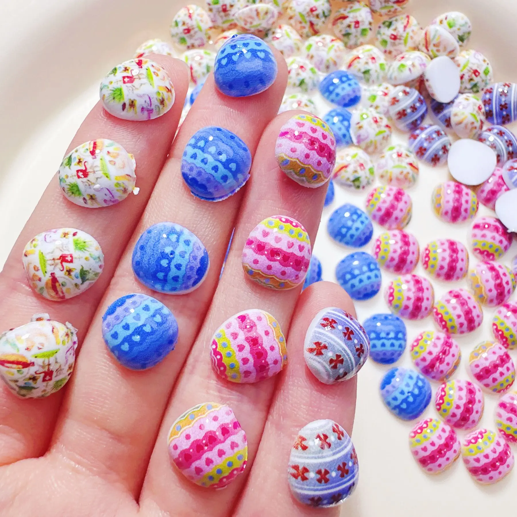 30/50/100PCS, 10*10mm, Easter, Pattern Color, Egg, Nail Accessories, 3D Wear Nail, DIY, Nail Accessories, Wear Nail Accessories