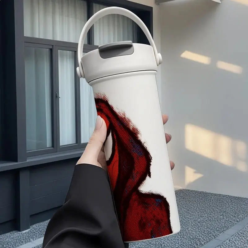 كوب ترمس محمول وسيم كرتوني من مارفل سبايدرمان، كوب ترمس من الفولاذ المقاوم للصدأ إبداعي بسعة كبيرة، هدية كوب من القش للزوجين