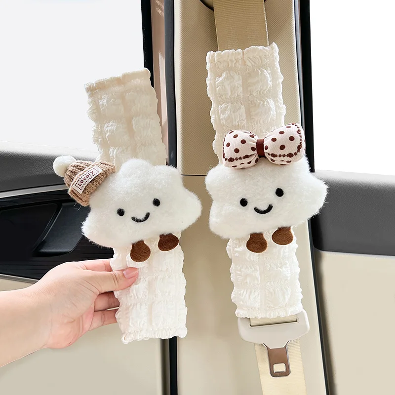 New Cute Cartoon Bow Hat Cloud Car Seat Belt Cover Safety Shoulder Pad Strap Cushion Auto Neck Support Protector For Women