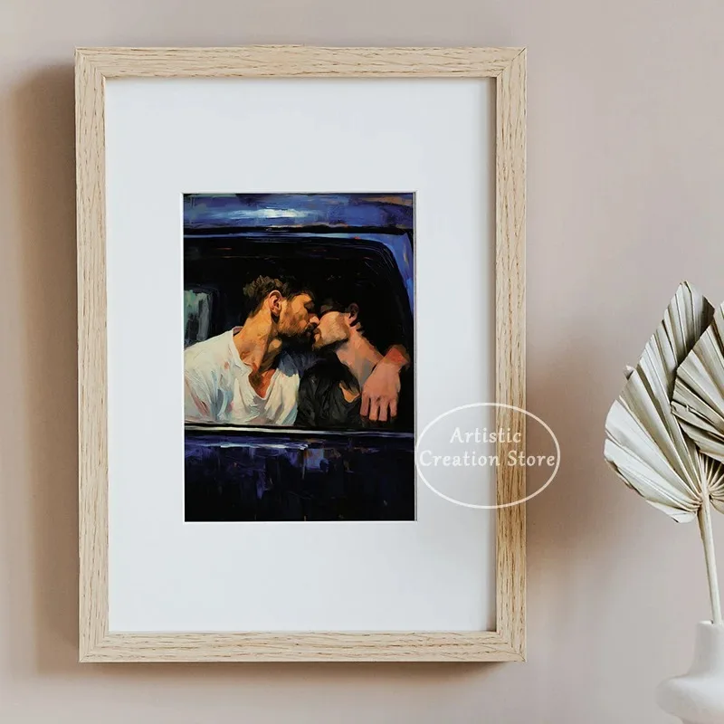 Gay Couple Kiss Romantic Poster Gay Prints Canvas Oil Painting Wall Art Pictures Living Room Bedroom Wall Home Decor Gay Gifts view 3