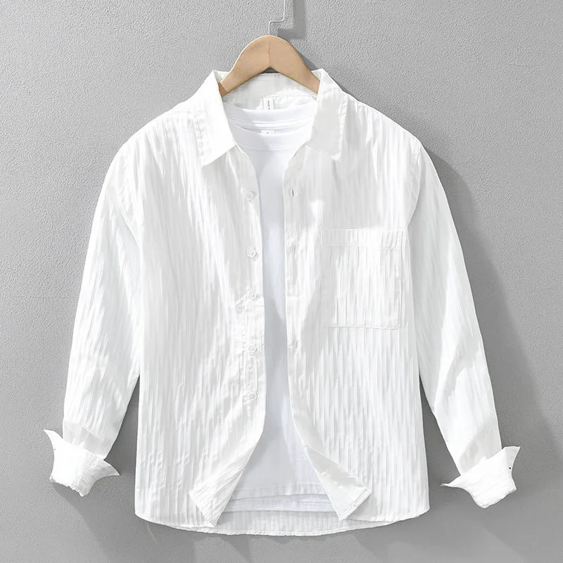  Style Men's Long Sleeve Shirt Thin Workwear Fashionable Summer Top Ice Silk Youthful Polyester Fiber Citywalk Sunscreen