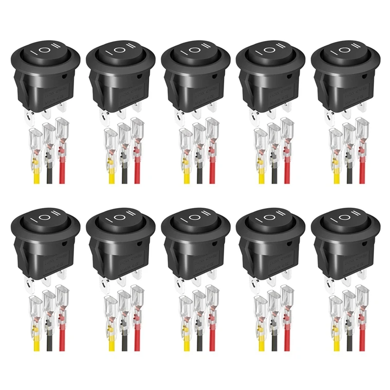 10PCS Round KCD1 Rocker Switch 12V 3 Pin 3 Position On Off On DC Circle Toggle Switch With Wires For Auto Car Boat