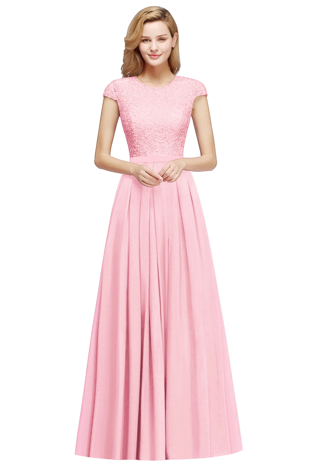 Elegant Long Lace Evening Dresses Women 2024 Candy Pink Chiffon Short Sleeves Formal Wedding Prom Party Gowns Robe De Soirée