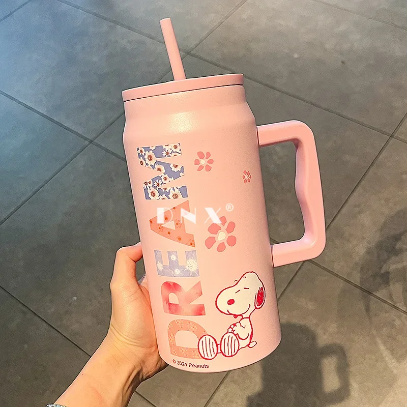 Tasse thermos avec poignée pour garçons et filles, dessin animé SnoAmendments, Anime Kawaii, chiot, paille à pointes, tasse Mac, café froid, bouteille à boire, 1500ml