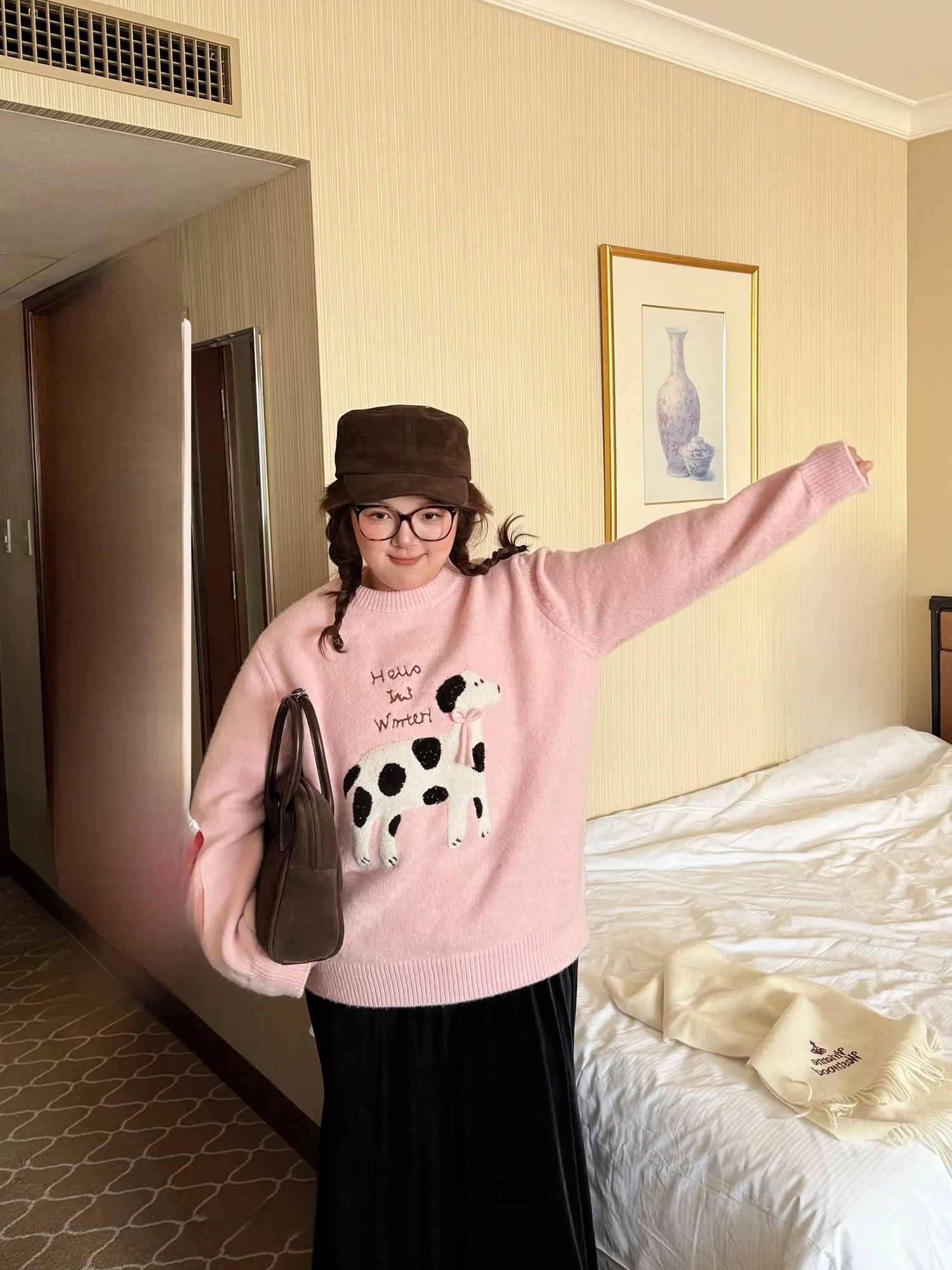 

Теплый зимний свитер PONGKIKI из смесовой шерсти с дизайном собаки, круглой горловиной, больших размеров, приятный для кожи